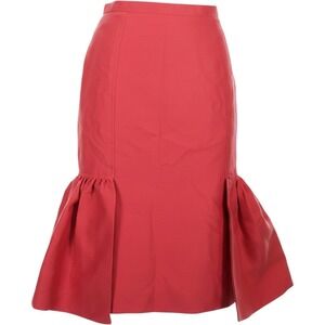 Charles Chang-Lima Trumpet Skirt Womens Red Flounce Silk Blend Midi Old Money